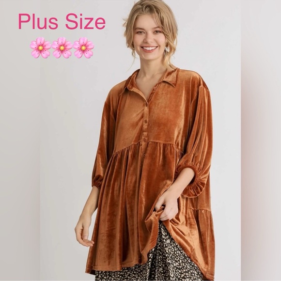#246 Elegant Rust Velvet Women's Top - Picture 1 of 2
